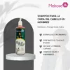 Botella de shampoo para la caída del cabello en hombres con ingredientes naturales y fortalecedores.