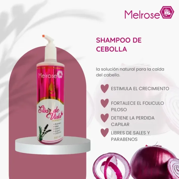 Shampoo de cebolla natural para fortalecer el cabello y promover el crecimiento saludable